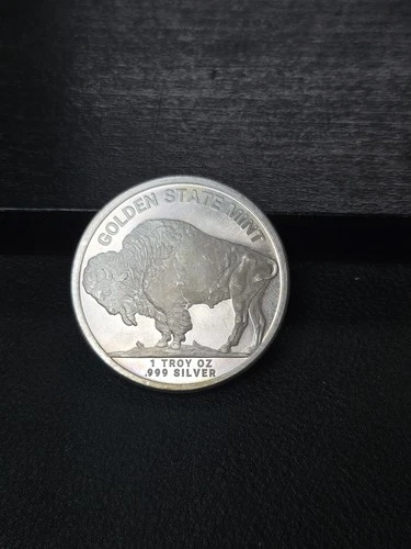 ONE TROY OUNCE .999 PURE SILVER ROUND GOLDEN STATE MINT INDIAN HEAD & BUFFALO