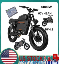 6000W 20*4.5"Tire 40MPH Electric Motorbike 60V 43AH Off Road Electric dirt bike