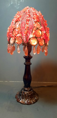 VNTG Very Unique and rare, 15 Inch Tall, Red Jewel, Hand Made Table Lamp.