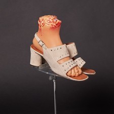 1970s Beige Suede and Studded Slingbacks