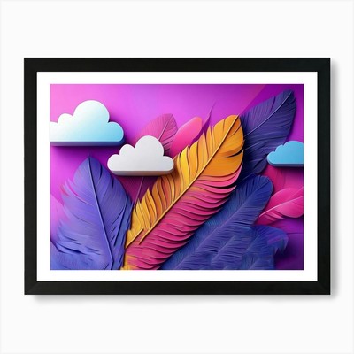 Lebendige 3D geometrische lila Feder gerahmtes Wandbild Poster Leinwanddruck Bild