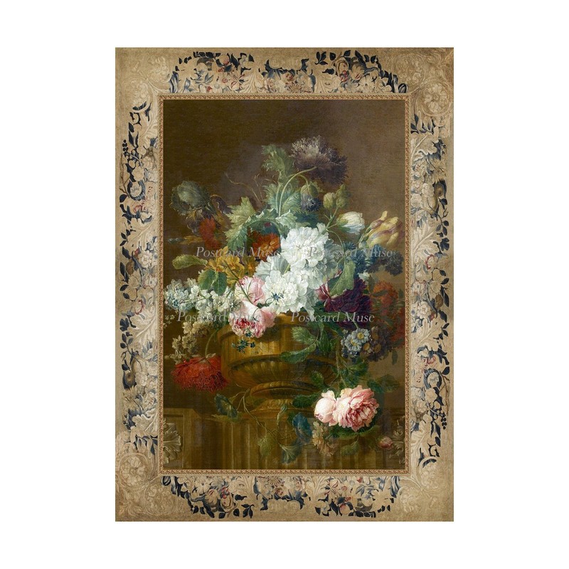 Flowers By Faes Antique Image Cotton Fabric Block Panel Sewing Applique