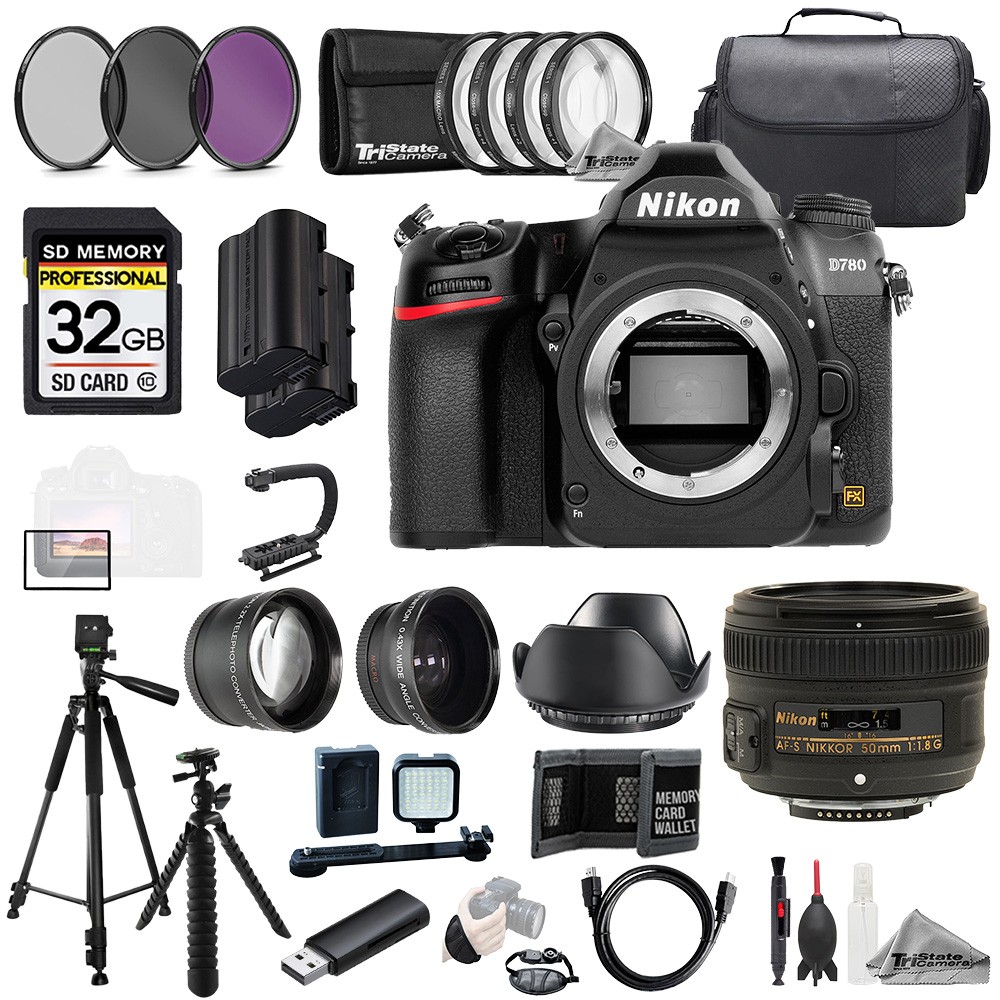 Nikon D780 + AF-S Nikkor 50mm f/1.8G Lens +32GB+Ext Bat+9 PC Filtr