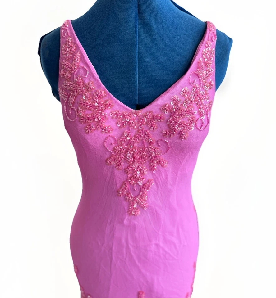 Y2K Vintage SCALA Pink Beaded Enchanted Fairy Whimsical Sequin Formal Prom Dress - Image 2 of 4