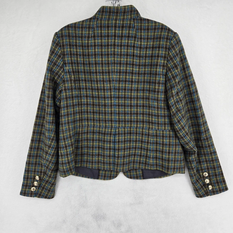 Blazer Talbots Mujer 10 Azul Verde Marrón Mezcla de Lana a Cuadros Botón Frontal Chaqueta Foto 3 de 4
