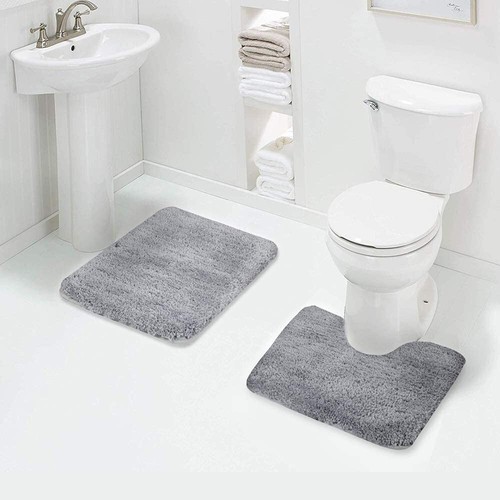 2pc 20x32 + 20x24 Contour Microfiber Soft Shaggy Bath Bathroom Rug GREY GRAY