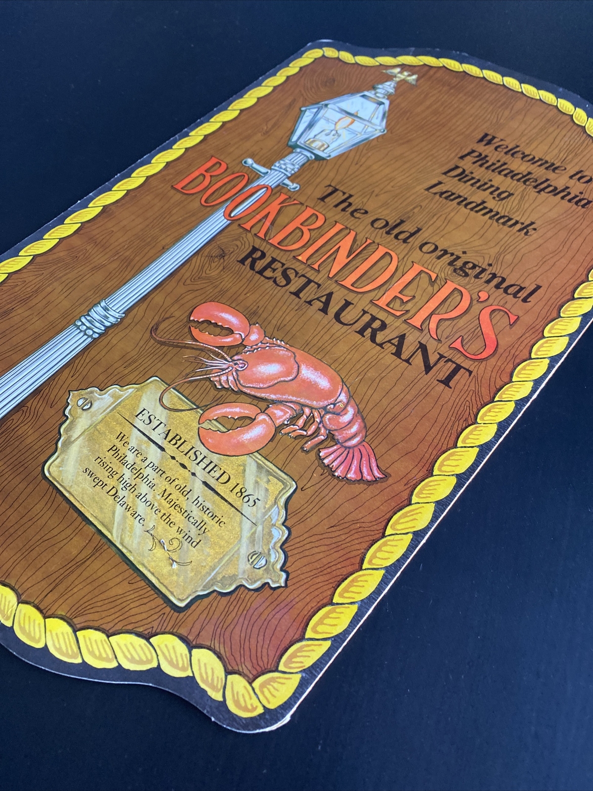 VTG Menu "ORIGINAL BOOKBINDER'S RESTAURANT" PHILADELPHIA JOHN ALBERT