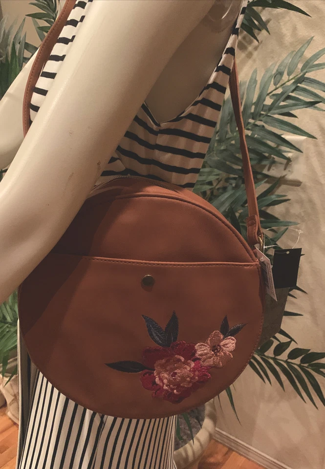 Bandolera circular para camiseta y jeans con diseño floral ~ marrón coñac ~ nueva con etiquetas Foto 2 de 4