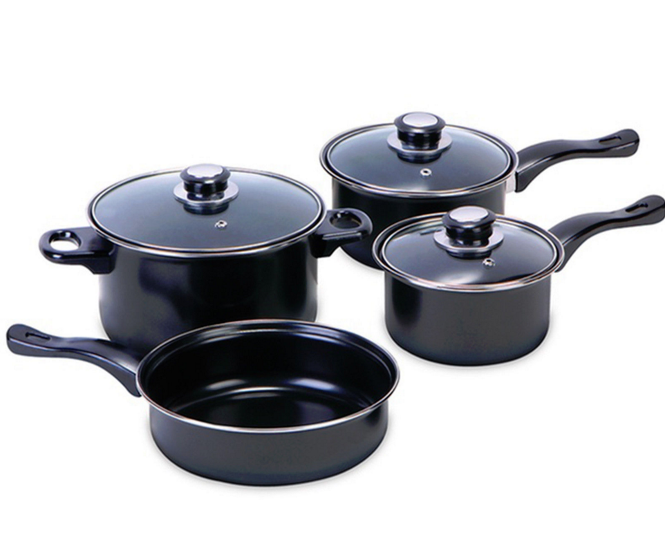 4 Piece Portable Camping Cooking Pots Set Non Stick Cookware Cook Pan