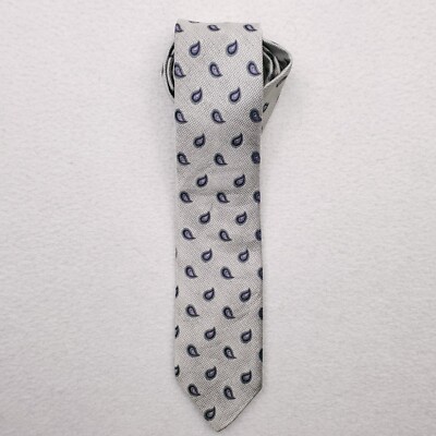 Robert Talbott Tie Necktie Men Gray Silver Purple Silk Paisley Flame Droplet AOP