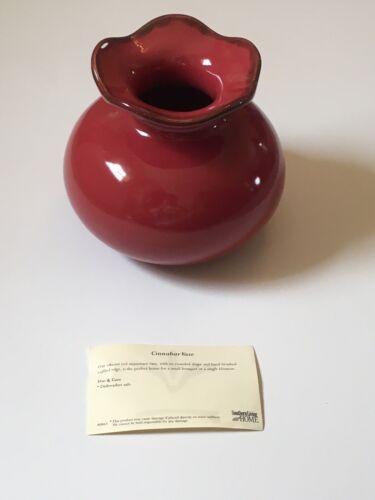 Southern Living at Home Cinnabar Ruffled Vase Deep Red NIB COA Made in Portugal - Picture 5 of 11