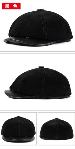 Herren Druckknopf Krempe Zeitungsjungen Kappe Leder 8 Panel Cabbie Hut verstellbar Retro Baskenmütze - Bild 9 von 11