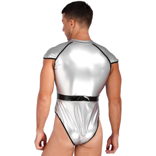 Herren Wetlook Metallic Catsuit Overall mit Handschuhe Stringbody Alien Kostüm - Bild 26 von 49