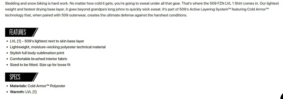 NUEVA CAMISA MOTOS DE NIEVE 509 FZN LVL 1, CAPA BASE, PIEL DE TIBURÓN, 3XL, XXXL Foto 2 de 4