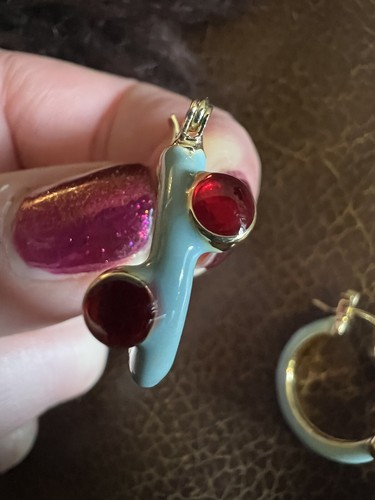 Anthropologie Hoop Earrings Blue Red CZ Gold Enamel Boho Irregular Drip Oil - Picture 7 of 9