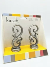 Kirsch - Scroll Style Satin Nickel Metal Finials - 2 Piece Set -Curtain Rod Ends