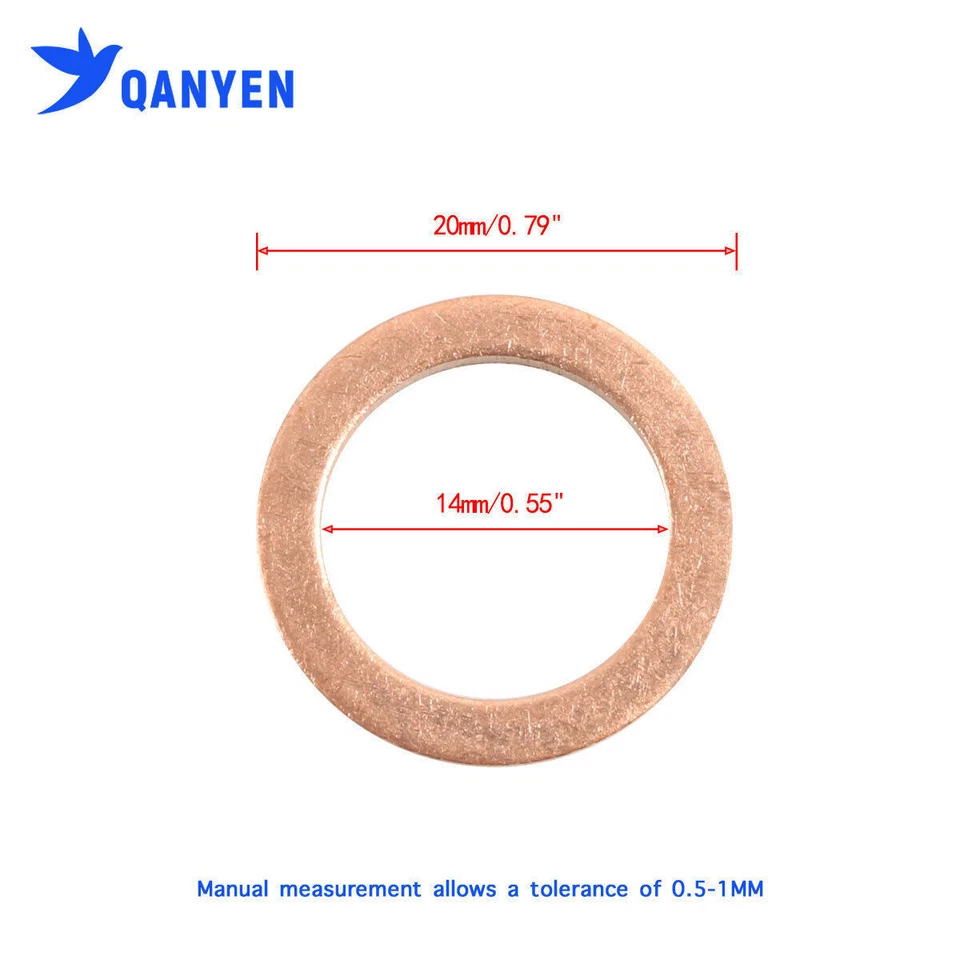 100Pcs Copper Oil Drain Plug Gasket 0.79 Inch for Mercedes-Benz OE:007603-014106 Foto 2 de 4