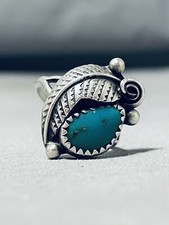 LOVELY VINTAGE NAVAJO GREEN TURQUOISE STERLING SILVER LEAF RING