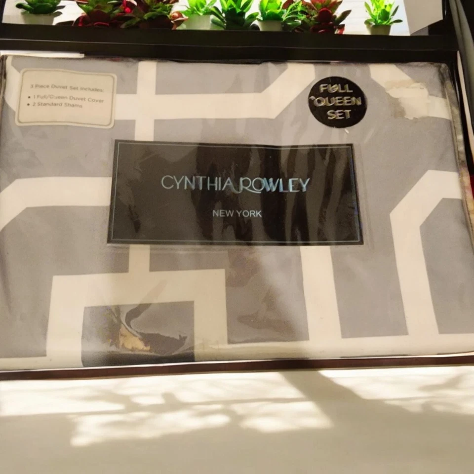 Funda nórdica Cynthia Rowley gris blanca abstracta queen ropa de cama geométrica 3 piezas Foto 2 de 2