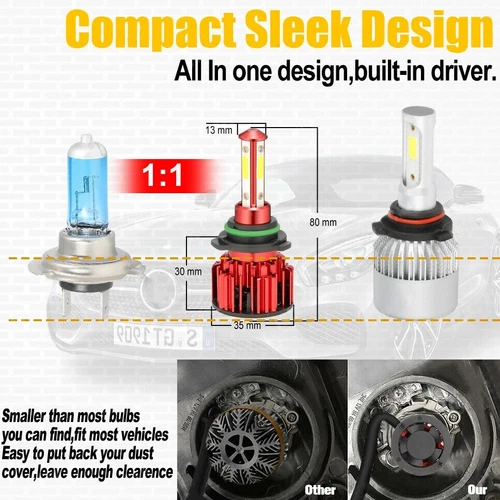 2X 4 Sides 9006/HB4 LED Headlight Bulb Kit Low Beam White Super Bright 6500K - Imagen 9 de 10