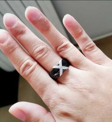 Ring Ring Ring Keramik und Edelstahl Schwarz Silber Damen Gr. 52 / USA 6
