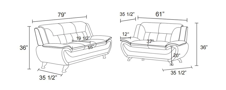 NUEVO Juego de sofá de 2 piezas de gel de cuero blanco muebles de salón modernos contemporáneos Foto 3 de 4