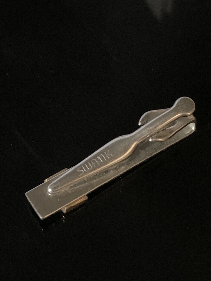 1-1/2" Rhinestone Gold Tone Vintage SWANK SMALL Tie Bar Clip Mens Quality - Image 3 of 3