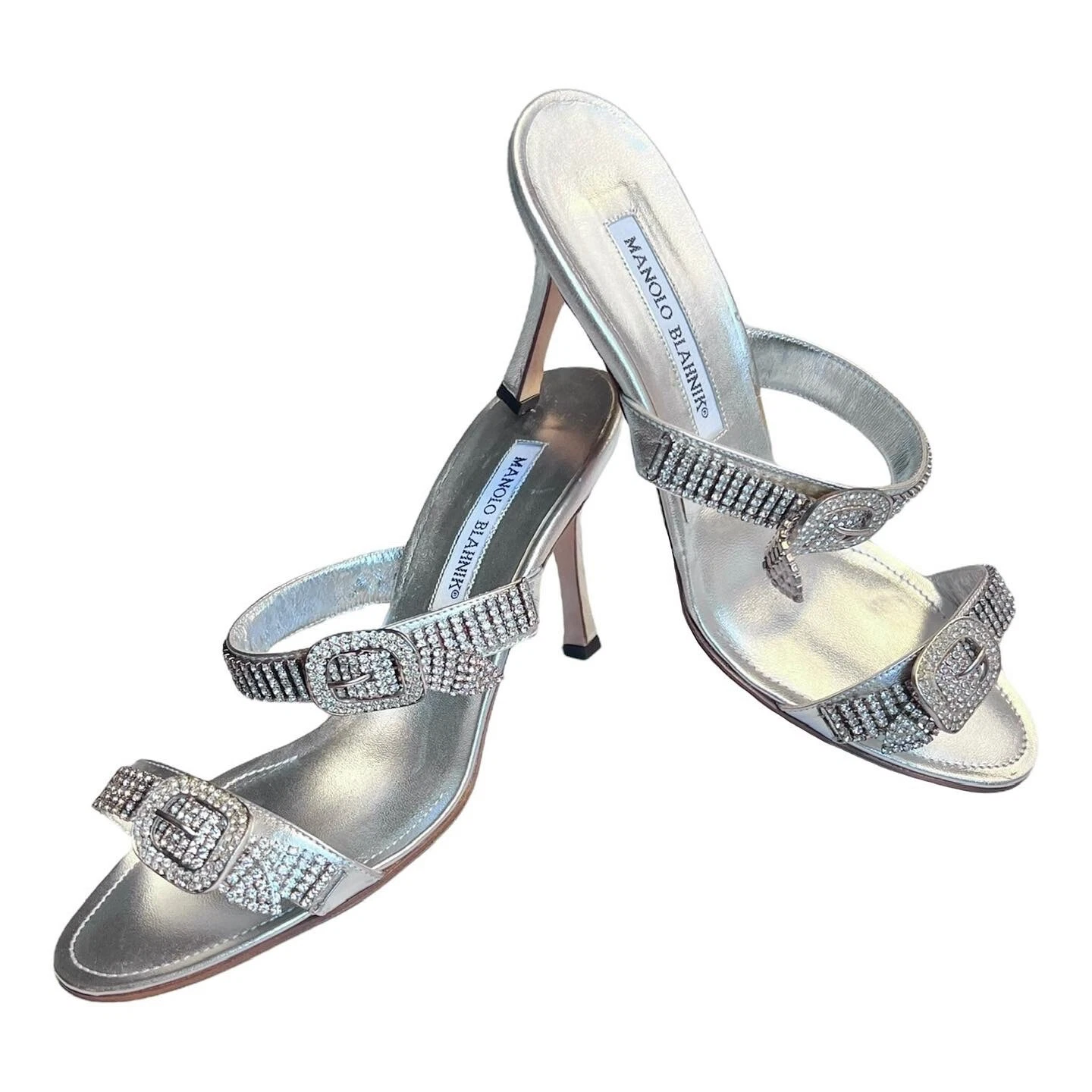 NIB Vintage 2005 Manolo Blahnik Rhinestone Double Buckle Mule Heels/Sandals