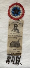 Unusual 1888 Benjamin Harrison Campaign  Ribbon Picturing W.H. Harrison 
