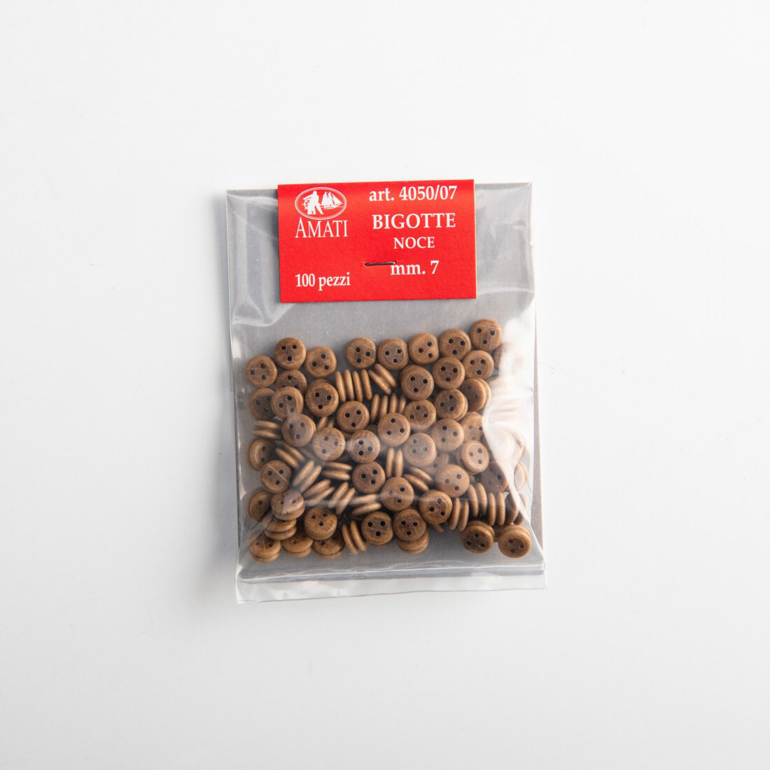 Amati AM4050-07 Bigotte in legno noce 7 mm 3 fori (100 pz) modellismo