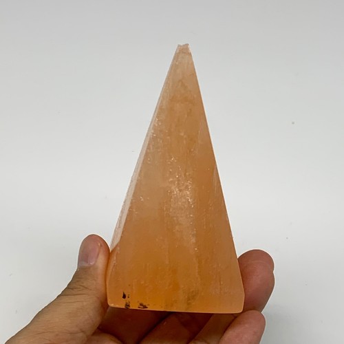 250g, 3.8"x2" Orange Selenite/Satin Spar Pyramid Crystal @Morocco, B24237 - Picture 3 of 12