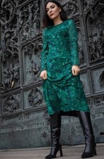 ZARA JACQUARD LONG PRINTED FITTED DRESS GREEN SIZE XS REF 7969/268 NEW