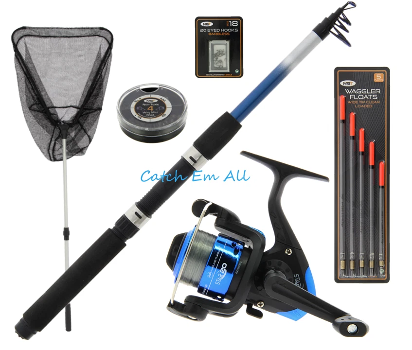 Telescopic Fishing Rod & Reel Set with Fishing Net & Handle Kids