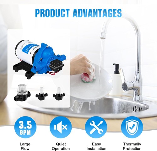 Pompa acqua camper 12V silenziosa 3,5GPM 45PSI 12Volt pompa a membrana pressione acqua - Foto 7 di 7
