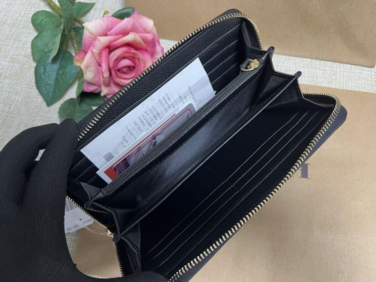 Coach F53834 Long Zip Around Wallet Signature Leather Black Coach F53834 Long Zip Around Wallet Signature Leather Black
