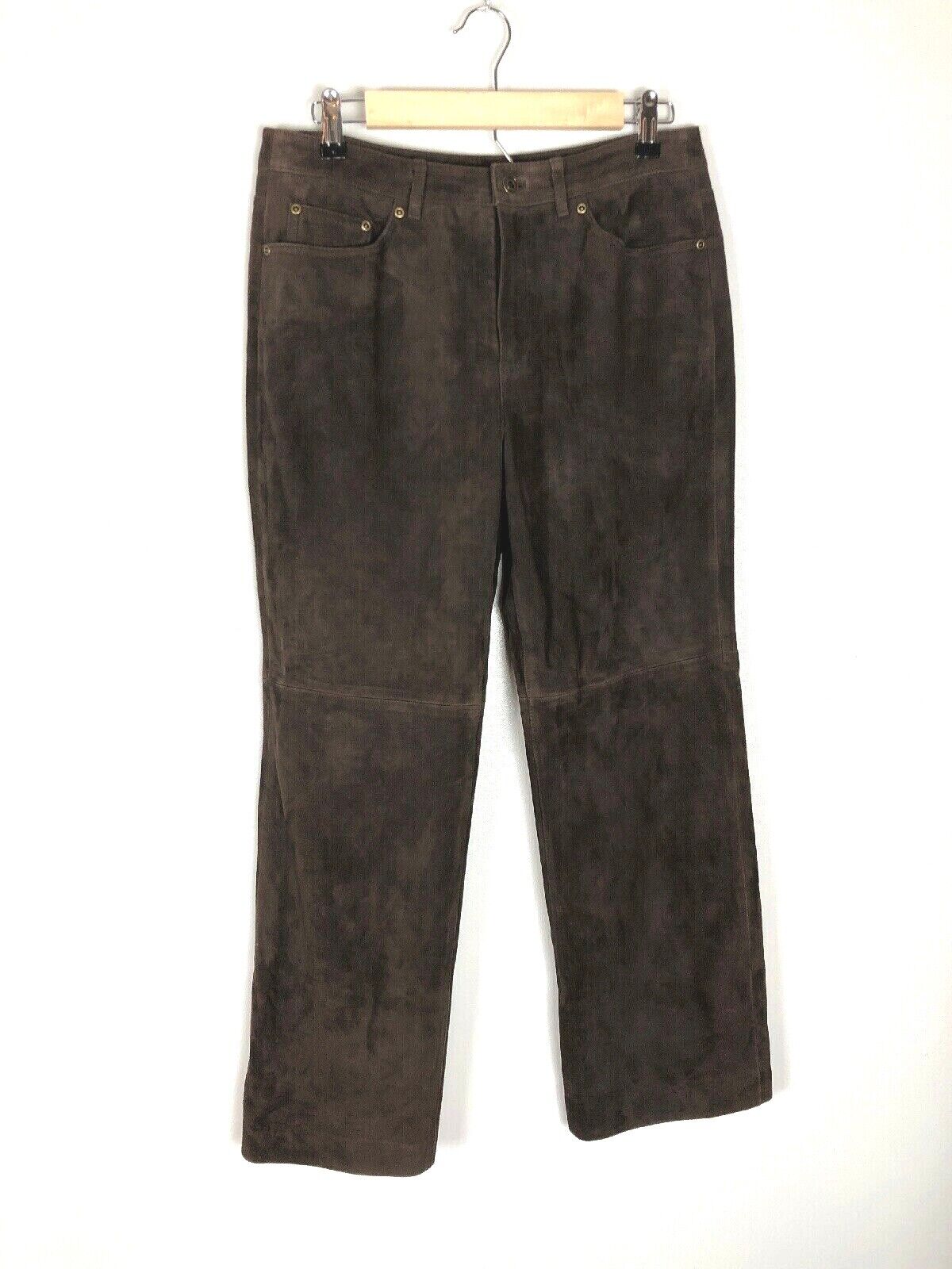 Talbots Petites Genuine Leather Suede Brown Pants… - image 1
