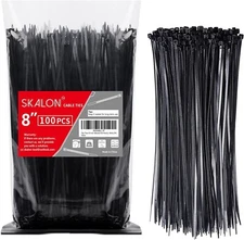 100 Cable Wire Zip Ties  8" Inch Self Locking  Black 40Lbs Nylon Uv Resistant