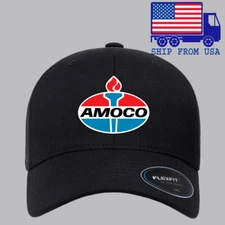 Amoco Oil Black Hat Baseball Cap Size S/M & L/XL