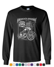 America's Highway Long Sleeve T-Shirt Route 66 MC Motorcycle Chopper Bobber Tee