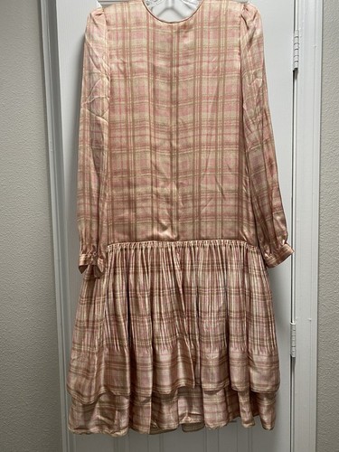 Robe En Soie Pour Fille JANIE AND JACK - Motif Métallique écossais Bleu/crème/beige - Taille 3T - Occasion TBE
