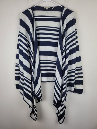 Barbour Cardigan Womens 12 Blue White Open Sweater Merino Wool Blend Boho