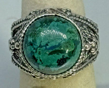 Vint Eilat Gem Cab Filigree Bead Braid Dome Ring Silver S7 /- Adjustable Israel