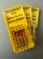 Dentsply Maillefer Transmetal Carbide Burs 19mm FG 012 Crown & Bridge Drill 3/pk