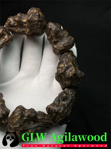 Wild Nha Trang Agarwood Bracelets Malas Meditation Prayer Bucket Beads 瘤疤随型虫漏沉香 - Picture 8 of 12