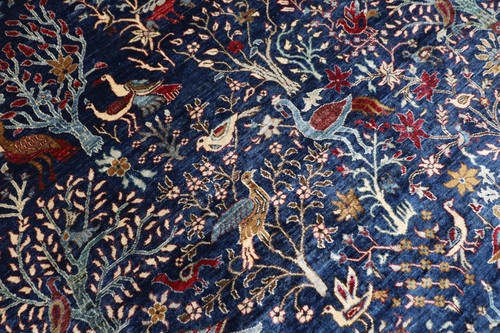 9x12 ft birds Animal Navy Blue Area Rug Afghan Hand Knotted Veg dyes Wool Rug - Picture 7 of 13