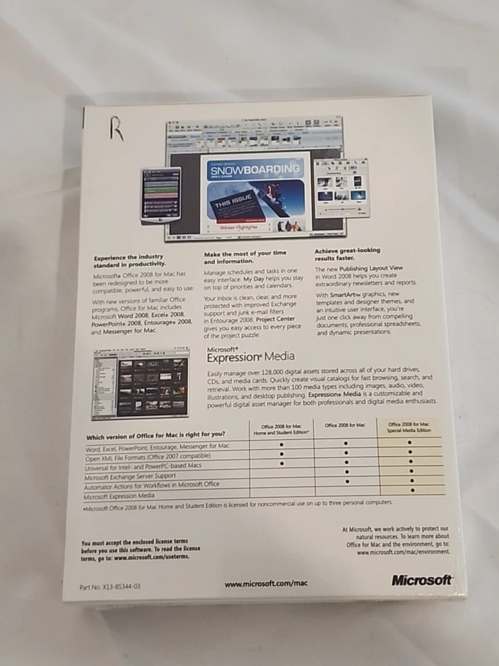 MICROSOFT OFFICE MAC 2008 with Expression Media - NEW/ SEALED - Image 3 of 4