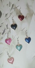 Sterling Silver Love Heart Dangle Enamel Earrings. 6 Pairs/ Made to order