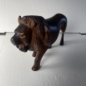 Vintage Hand Carved Wooden Lion Figurine – Solid Wood Animal Sculpture