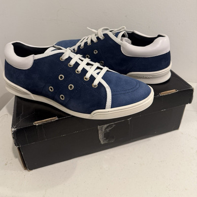 Jimmy Choo Basil Dark Blue/White Suede Low Top Lace-Up Sneakers BNIB SZ 45/15