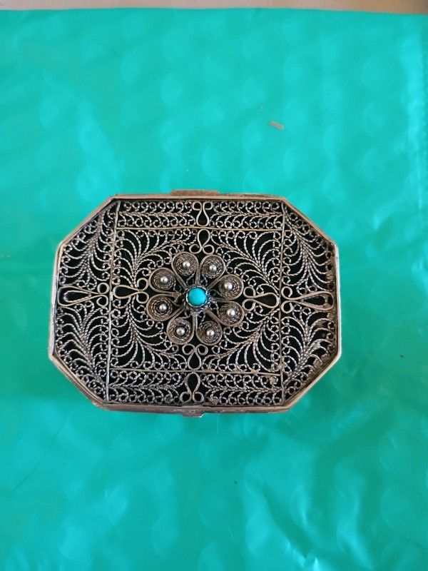 Antique Filigree Turquoise Sterling Silver Box
